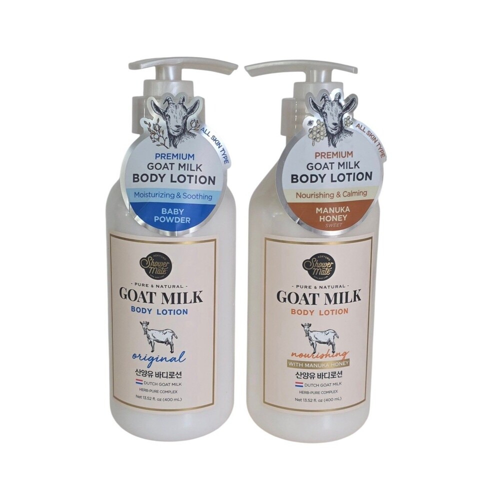 Shower Mate Goat Milk Body Lotion Original Baby Powder & Manuka Honey ,2pk